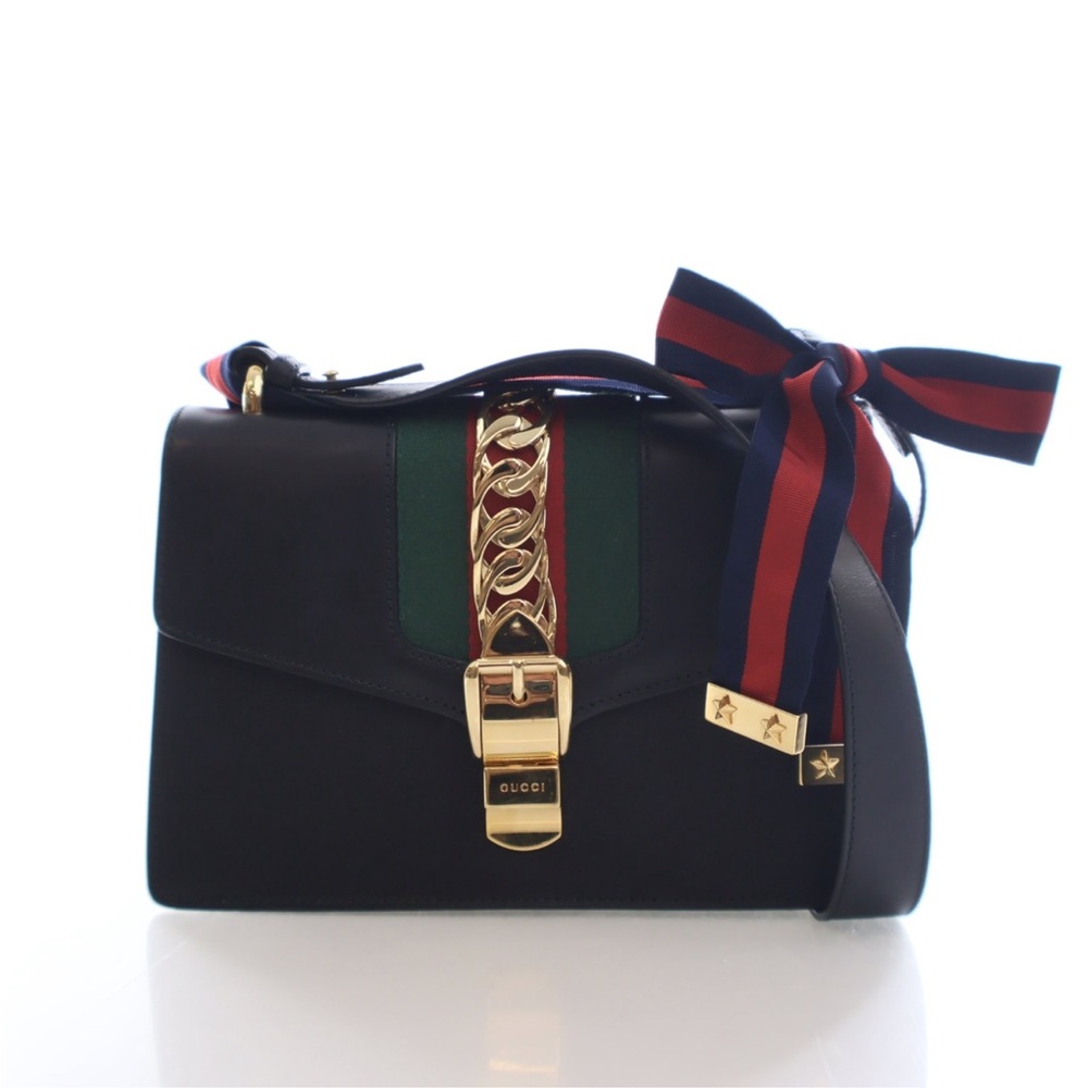 Gucci Sylvie Black and Green Shoulder Bag with Gold Accents - Picture 5 of 12